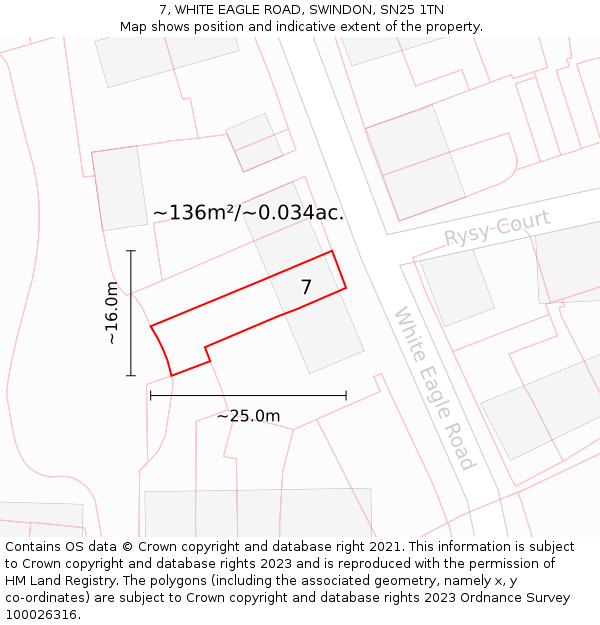 7, WHITE EAGLE ROAD, SWINDON, SN25 1TN: Plot and title map