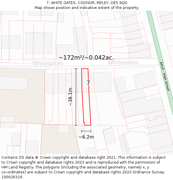 7, WHITE GATES, CODNOR, RIPLEY, DE5 9QD: Plot and title map