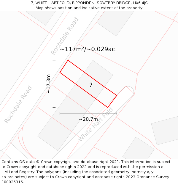7, WHITE HART FOLD, RIPPONDEN, SOWERBY BRIDGE, HX6 4JS: Plot and title map