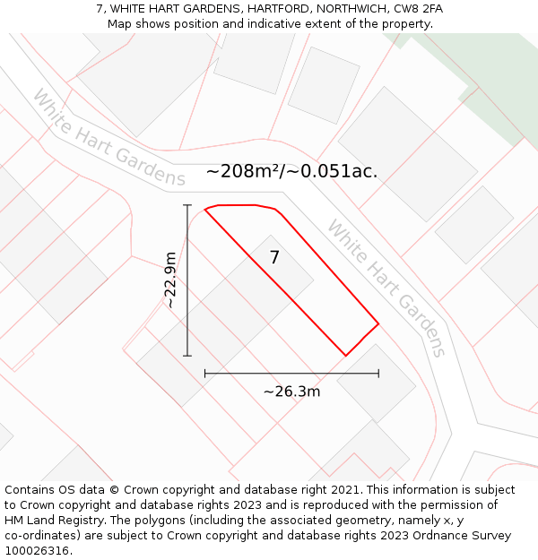 7, WHITE HART GARDENS, HARTFORD, NORTHWICH, CW8 2FA: Plot and title map