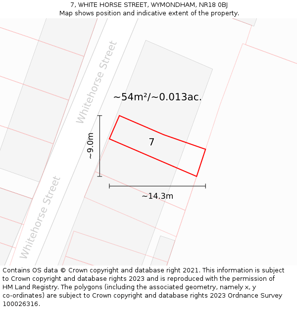 7, WHITE HORSE STREET, WYMONDHAM, NR18 0BJ: Plot and title map