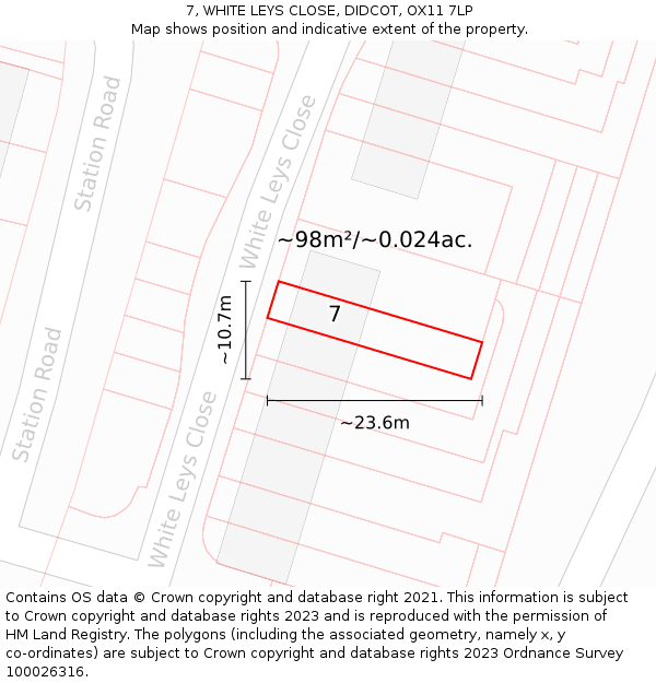 7, WHITE LEYS CLOSE, DIDCOT, OX11 7LP: Plot and title map