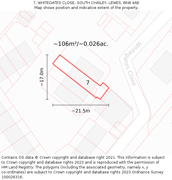 7, WHITEGATES CLOSE, SOUTH CHAILEY, LEWES, BN8 4AE: Plot and title map
