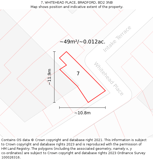 7, WHITEHEAD PLACE, BRADFORD, BD2 3NB: Plot and title map