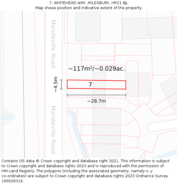 7, WHITEHEAD WAY, AYLESBURY, HP21 8JL: Plot and title map