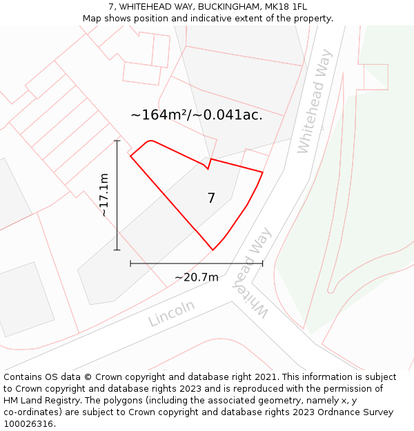 7, WHITEHEAD WAY, BUCKINGHAM, MK18 1FL: Plot and title map