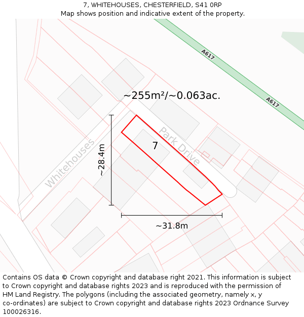 7, WHITEHOUSES, CHESTERFIELD, S41 0RP: Plot and title map