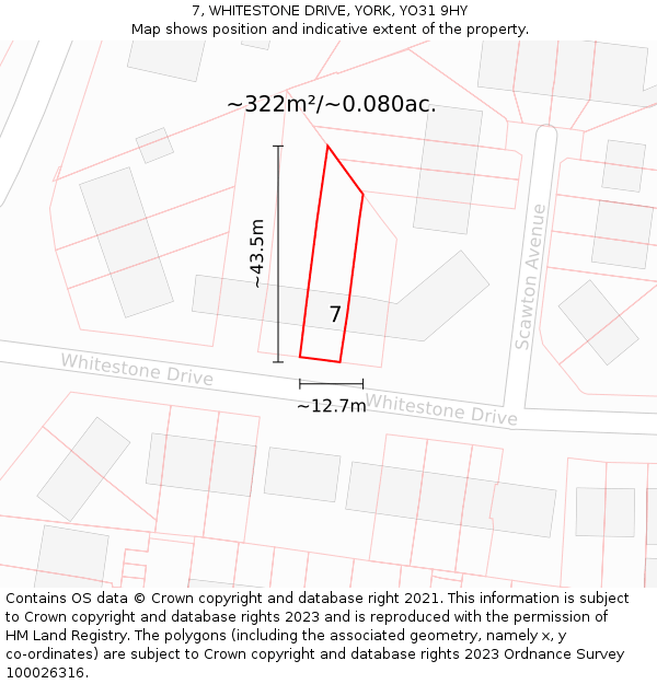 7, WHITESTONE DRIVE, YORK, YO31 9HY: Plot and title map