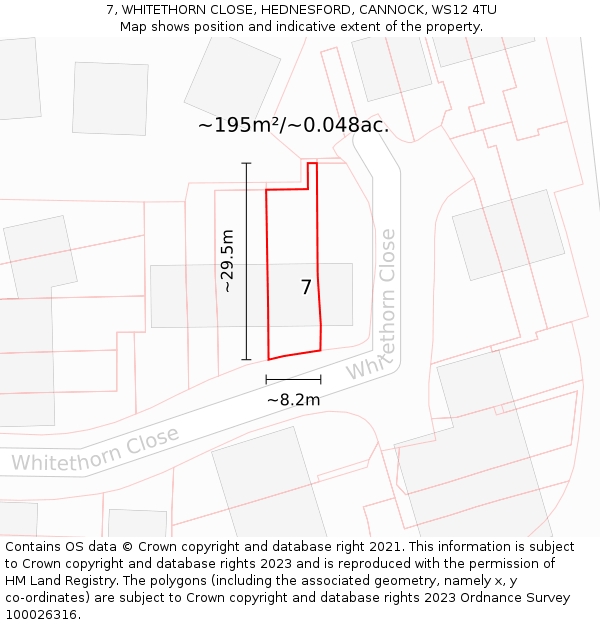 7, WHITETHORN CLOSE, HEDNESFORD, CANNOCK, WS12 4TU: Plot and title map