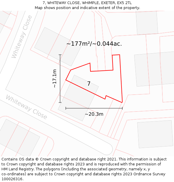 7, WHITEWAY CLOSE, WHIMPLE, EXETER, EX5 2TL: Plot and title map