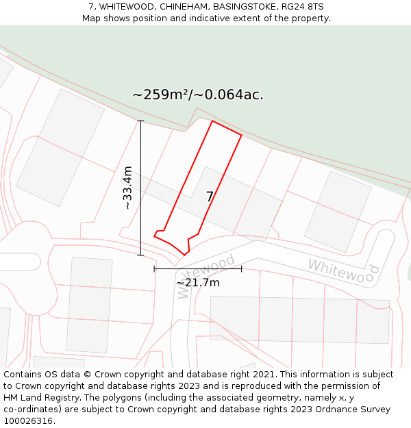 7, WHITEWOOD, CHINEHAM, BASINGSTOKE, RG24 8TS: Plot and title map