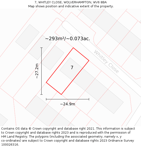7, WHITLEY CLOSE, WOLVERHAMPTON, WV6 8BA: Plot and title map