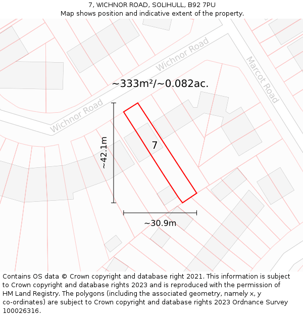 7, WICHNOR ROAD, SOLIHULL, B92 7PU: Plot and title map