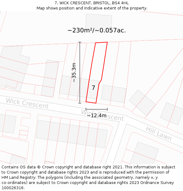 7, WICK CRESCENT, BRISTOL, BS4 4HL: Plot and title map