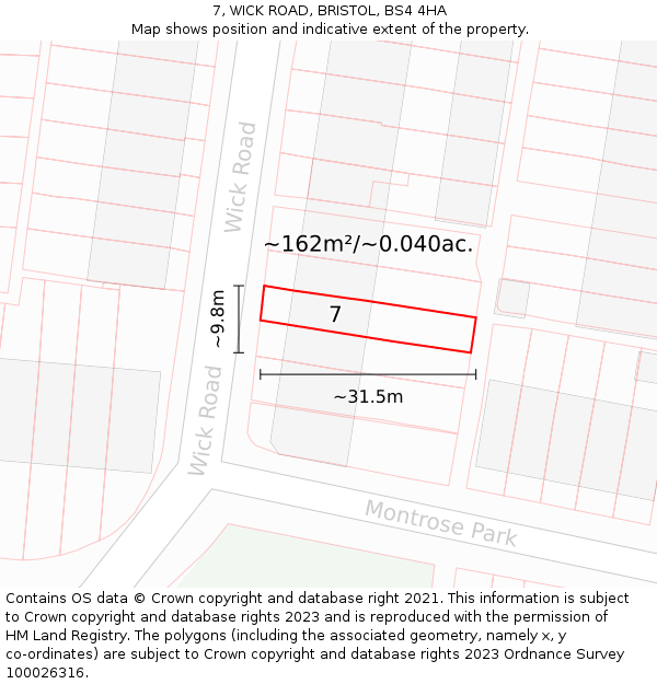 7, WICK ROAD, BRISTOL, BS4 4HA: Plot and title map