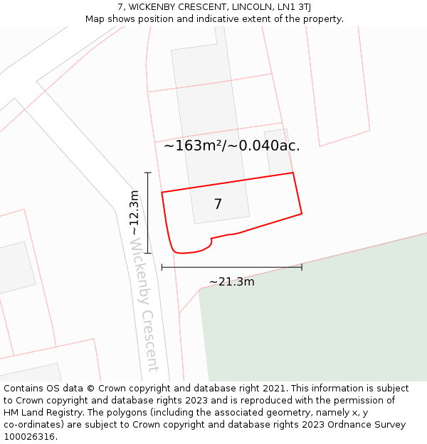 7, WICKENBY CRESCENT, LINCOLN, LN1 3TJ: Plot and title map