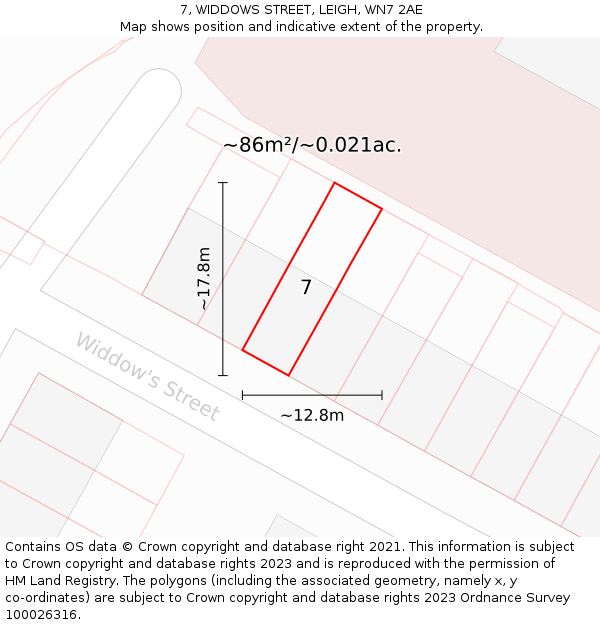 7, WIDDOWS STREET, LEIGH, WN7 2AE: Plot and title map