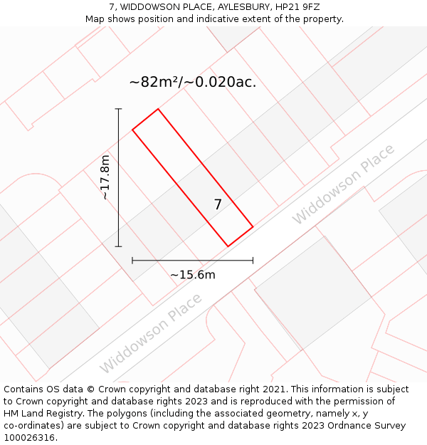 7, WIDDOWSON PLACE, AYLESBURY, HP21 9FZ: Plot and title map