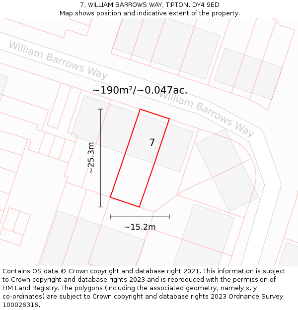 7, WILLIAM BARROWS WAY, TIPTON, DY4 9ED: Plot and title map