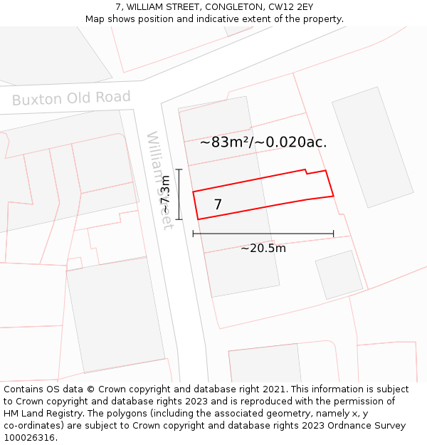 7, WILLIAM STREET, CONGLETON, CW12 2EY: Plot and title map