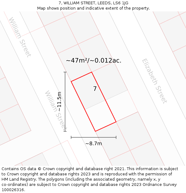 7, WILLIAM STREET, LEEDS, LS6 1JG: Plot and title map
