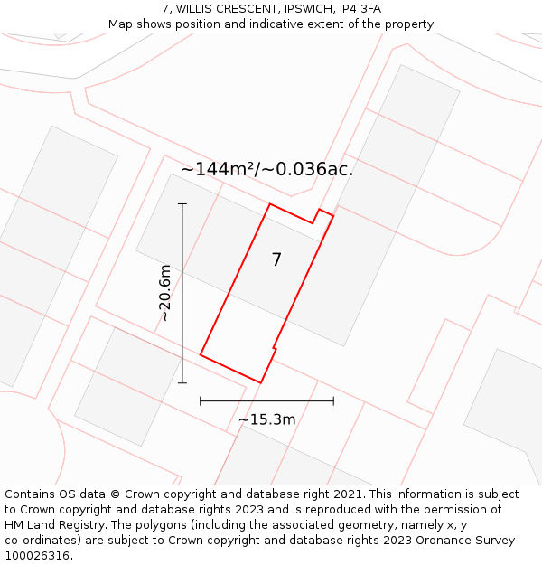 7, WILLIS CRESCENT, IPSWICH, IP4 3FA: Plot and title map