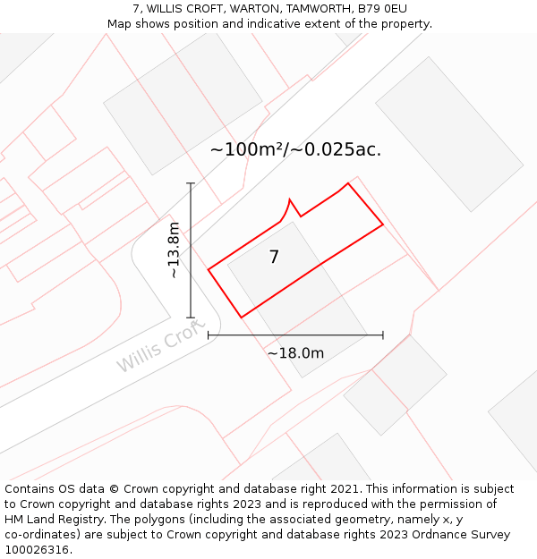 7, WILLIS CROFT, WARTON, TAMWORTH, B79 0EU: Plot and title map