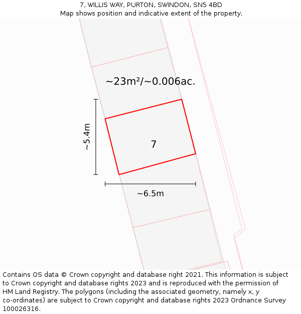 7, WILLIS WAY, PURTON, SWINDON, SN5 4BD: Plot and title map
