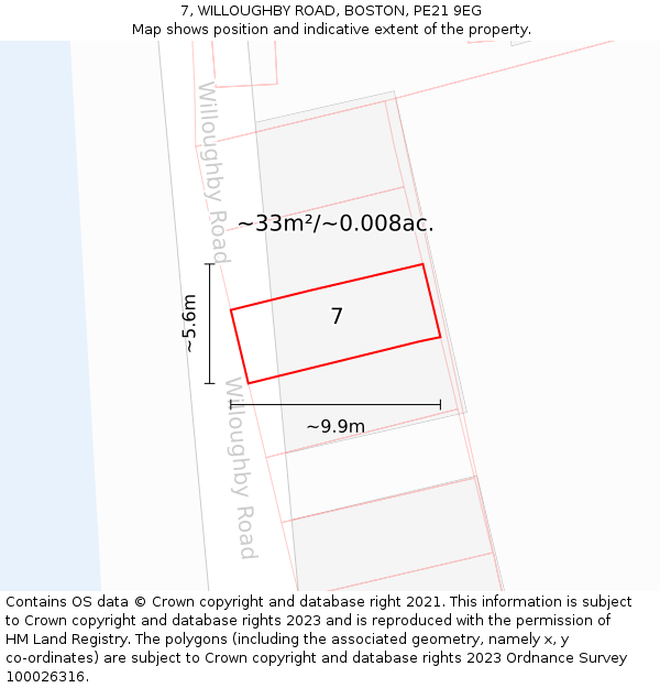 7, WILLOUGHBY ROAD, BOSTON, PE21 9EG: Plot and title map