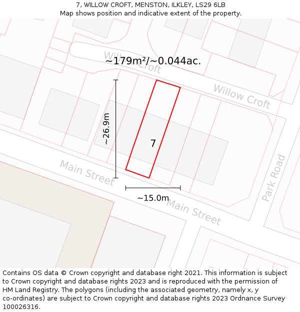 7, WILLOW CROFT, MENSTON, ILKLEY, LS29 6LB: Plot and title map