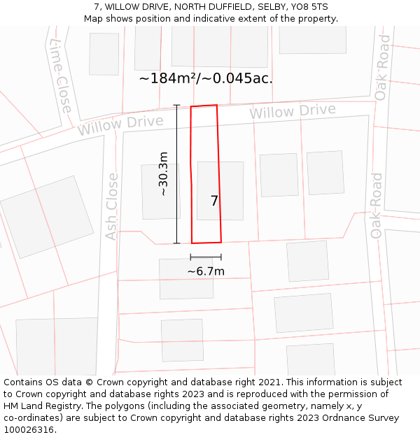 7, WILLOW DRIVE, NORTH DUFFIELD, SELBY, YO8 5TS: Plot and title map