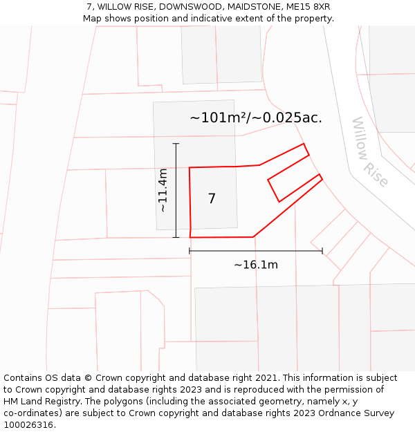7, WILLOW RISE, DOWNSWOOD, MAIDSTONE, ME15 8XR: Plot and title map
