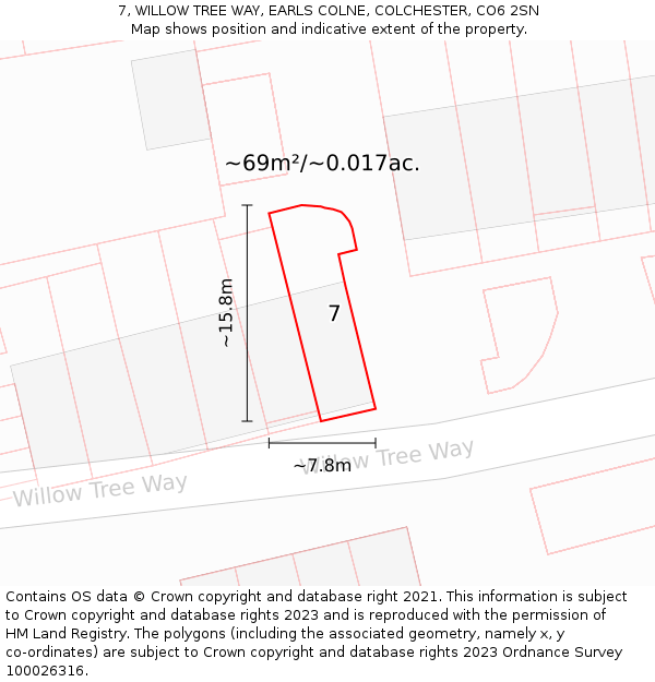 7, WILLOW TREE WAY, EARLS COLNE, COLCHESTER, CO6 2SN: Plot and title map