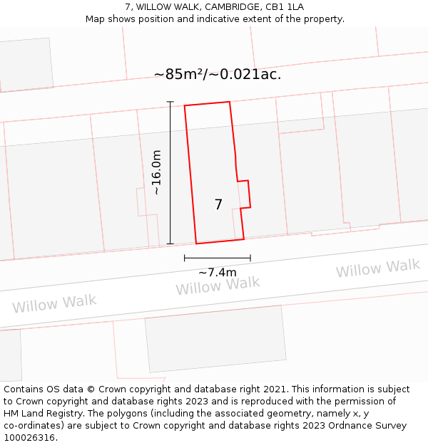 7, WILLOW WALK, CAMBRIDGE, CB1 1LA: Plot and title map