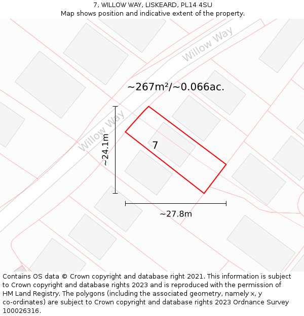 7, WILLOW WAY, LISKEARD, PL14 4SU: Plot and title map