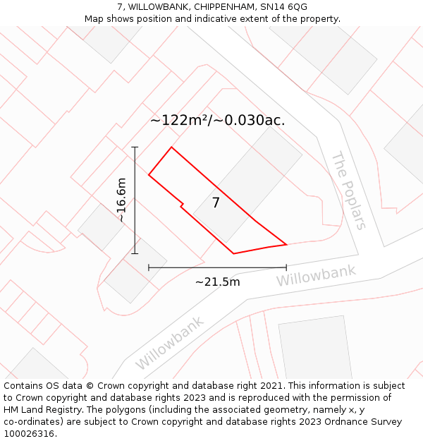 7, WILLOWBANK, CHIPPENHAM, SN14 6QG: Plot and title map