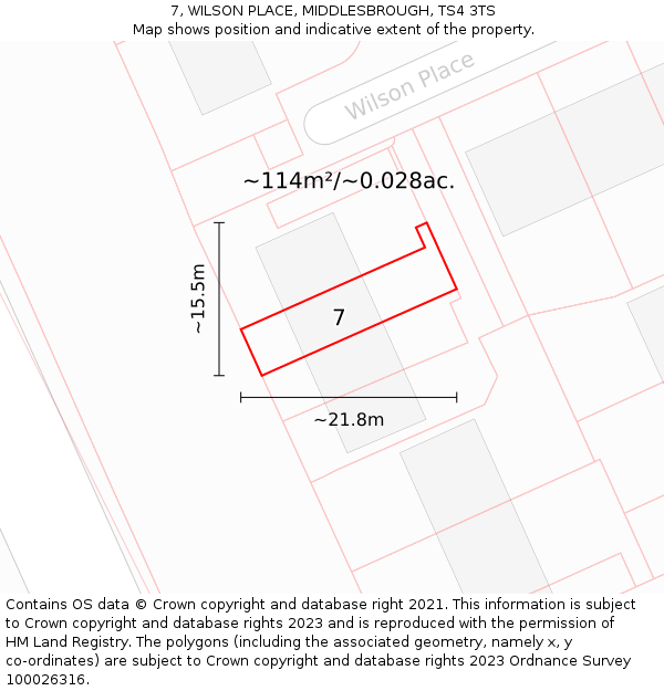 7, WILSON PLACE, MIDDLESBROUGH, TS4 3TS: Plot and title map