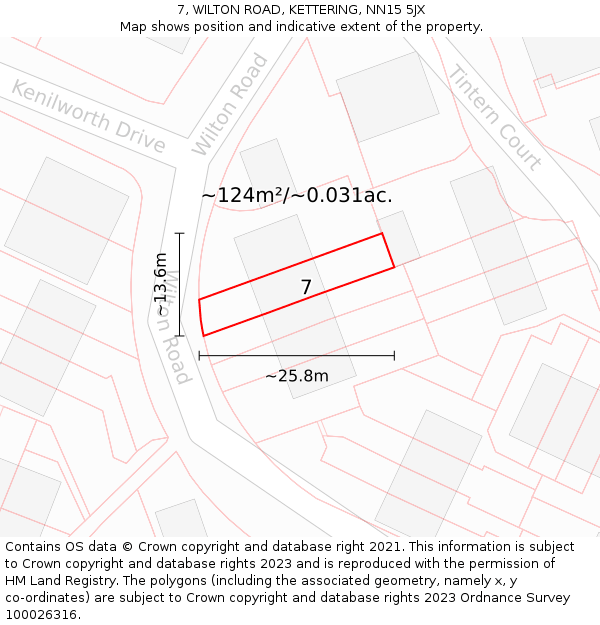 7, WILTON ROAD, KETTERING, NN15 5JX: Plot and title map