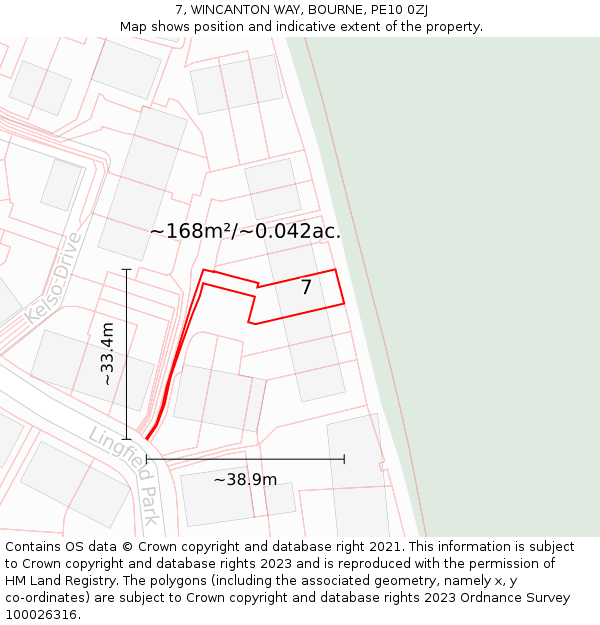7, WINCANTON WAY, BOURNE, PE10 0ZJ: Plot and title map