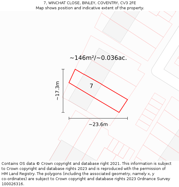 7, WINCHAT CLOSE, BINLEY, COVENTRY, CV3 2FE: Plot and title map