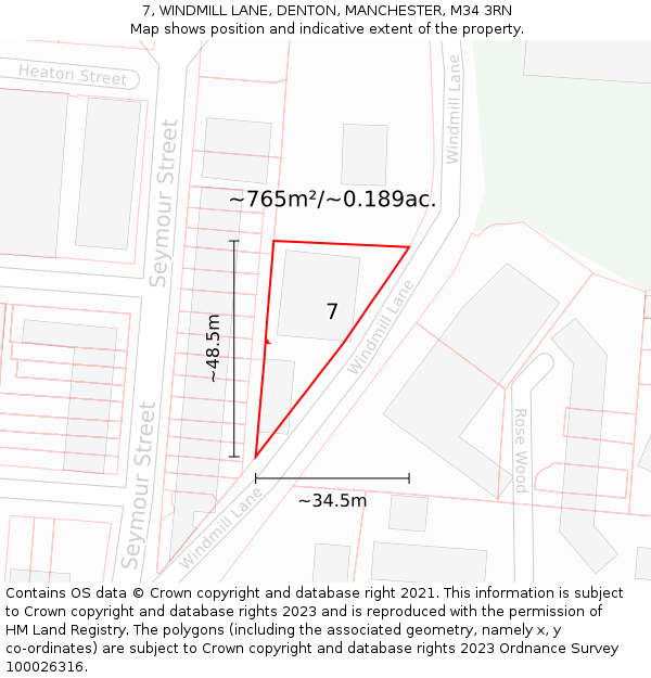7, WINDMILL LANE, DENTON, MANCHESTER, M34 3RN: Plot and title map