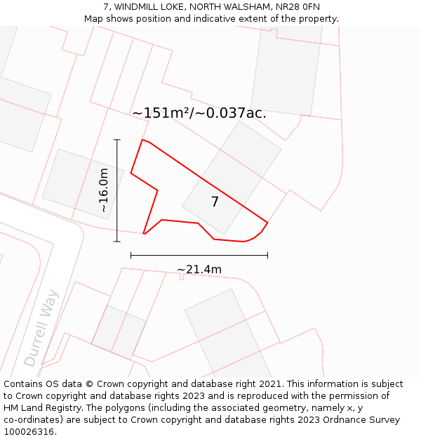 7, WINDMILL LOKE, NORTH WALSHAM, NR28 0FN: Plot and title map