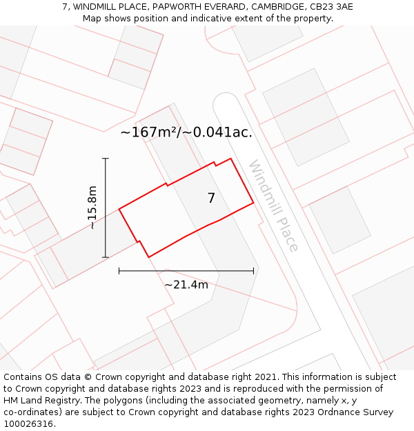 7, WINDMILL PLACE, PAPWORTH EVERARD, CAMBRIDGE, CB23 3AE: Plot and title map