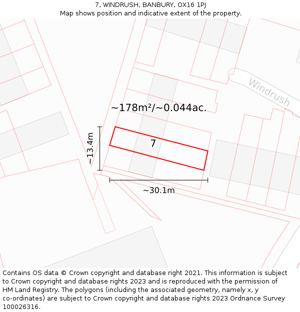 7, WINDRUSH, BANBURY, OX16 1PJ: Plot and title map