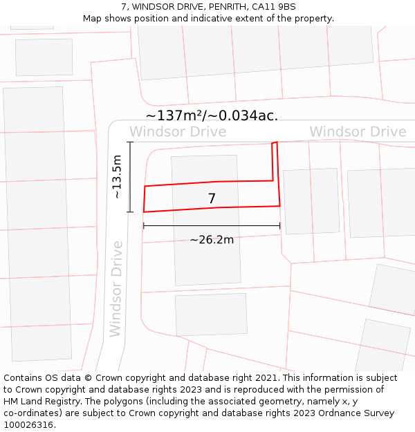 7, WINDSOR DRIVE, PENRITH, CA11 9BS: Plot and title map