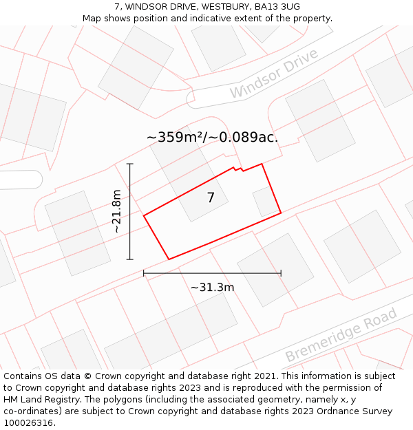 7, WINDSOR DRIVE, WESTBURY, BA13 3UG: Plot and title map
