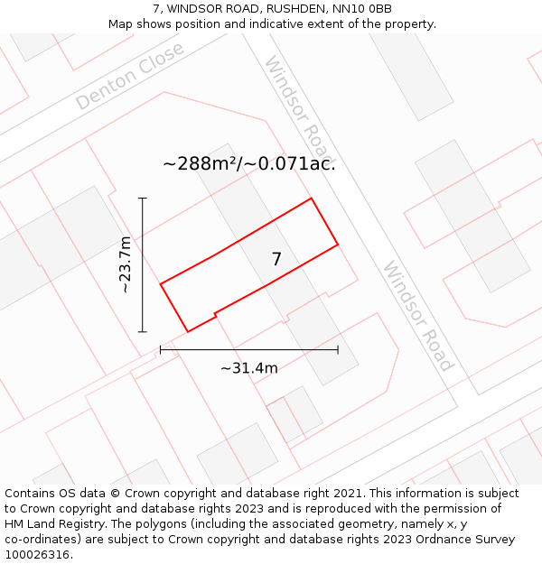 7, WINDSOR ROAD, RUSHDEN, NN10 0BB: Plot and title map