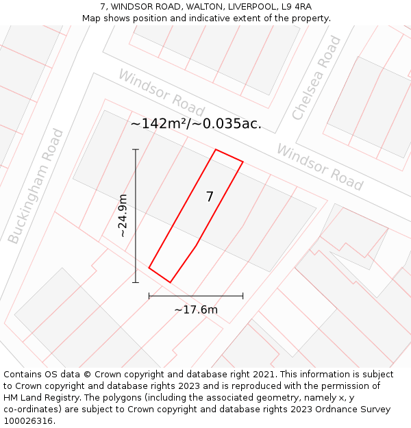 7, WINDSOR ROAD, WALTON, LIVERPOOL, L9 4RA: Plot and title map