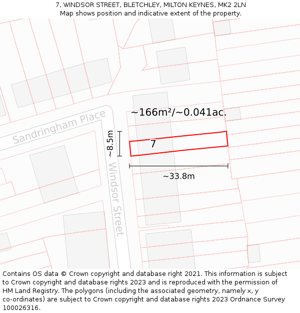 7, WINDSOR STREET, BLETCHLEY, MILTON KEYNES, MK2 2LN: Plot and title map