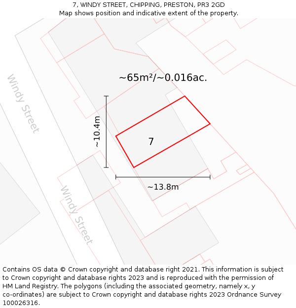 7, WINDY STREET, CHIPPING, PRESTON, PR3 2GD: Plot and title map